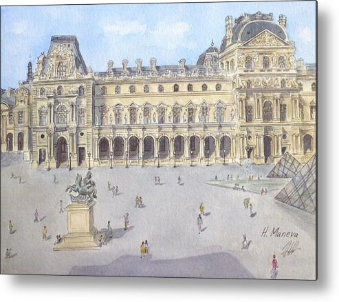 Architecture Metal Print featuring the painting Le Louvre by Henrieta Maneva