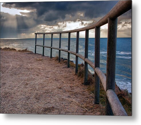 Landscape Metal Print featuring the photograph Rail by the seaside by Mike Santis