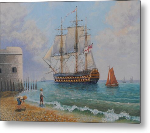 Oil Paintings Metal Print featuring the painting Leaving Portsmouth Harbour by Elaine Jones