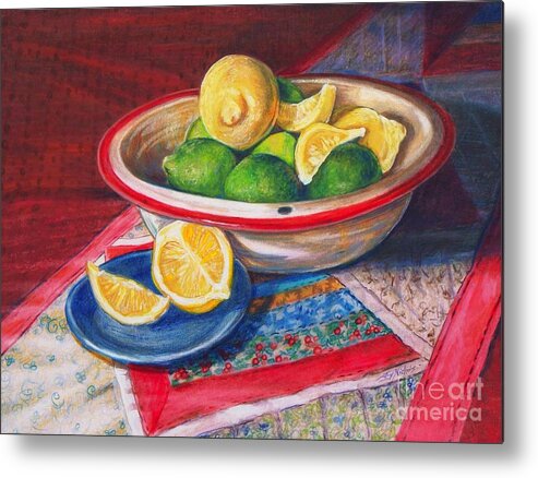 Drawing Metal Print featuring the drawing Lemons and Limes by Joy Nichols