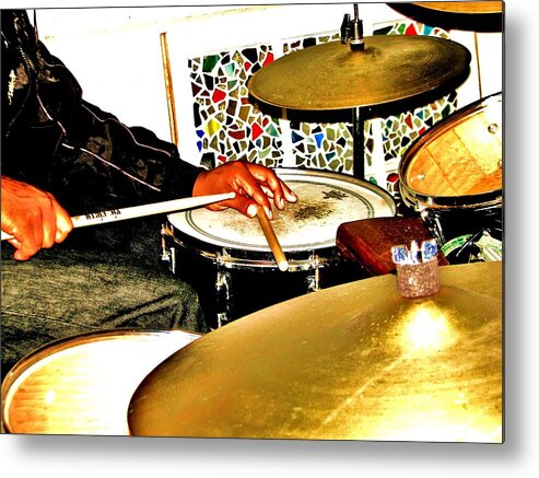 Drummer Metal Print featuring the photograph Leo on Drums in Asheville by Cleaster Cotton
