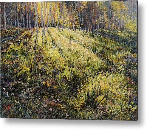 Aspen Metal Print featuring the painting Light through the Aspens by Steve Spencer