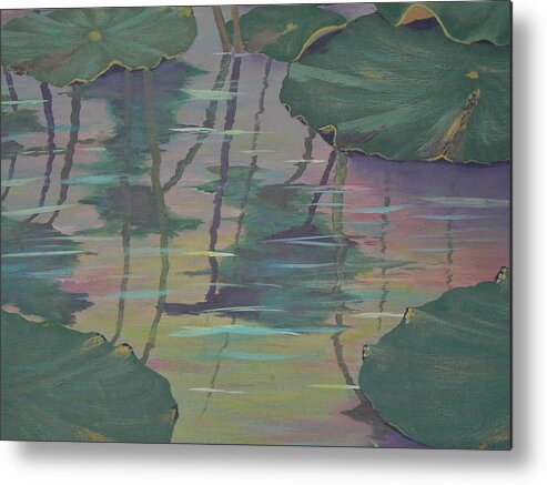 Lilypads Metal Print featuring the painting Lily Pad Reflections by Ray Nutaitis
