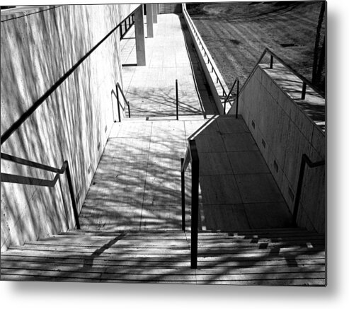 Stairs Metal Print featuring the photograph Lines Shadows and Rails by Eugene Campbell