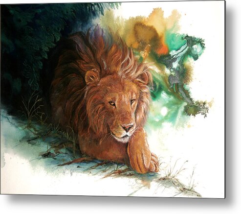 Lion Metal Print featuring the painting Lion Nap Time by Sherry Shipley