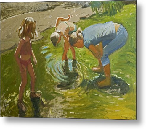 Painting Metal Print featuring the painting Little Fish by Laura Lee Cundiff