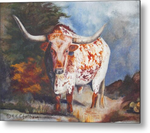 Longhorn Art Metal Print featuring the painting Lone Star Longhorn by Karen Kennedy Chatham
