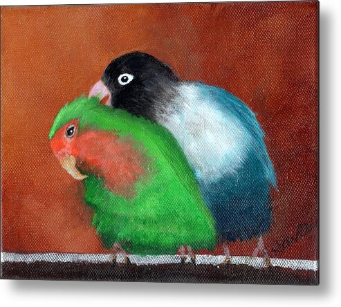 Birds Metal Print featuring the painting Lovebird Love by Deborah Naves