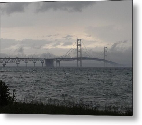Michigan Metal Print featuring the photograph Mackinac Bridge in the Rain by Keith Stokes