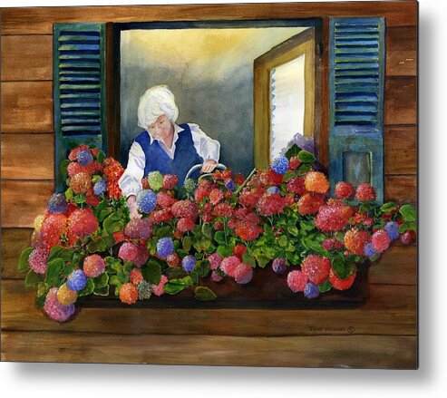 Window Metal Print featuring the painting Zofia's Window Garden by Jane Ricker