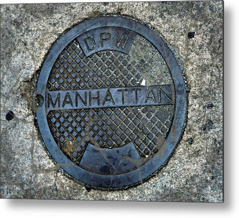 Manhattan Metal Print featuring the photograph Manhattan Man Hole Cover by Joan Reese