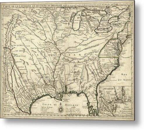 French Louisiana Metal Print featuring the photograph Map Of French Louisiana by Library Of Congress, Geography And Map Division
