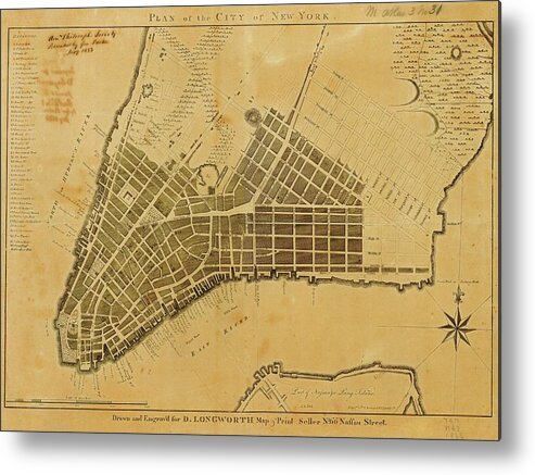 Map Metal Print featuring the photograph Map Of New York City by American Philosophical Society