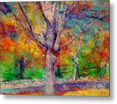 Sharkcrossing Metal Print featuring the painting H Maple Tree in Autumn - Horizontal by Lyn Voytershark
