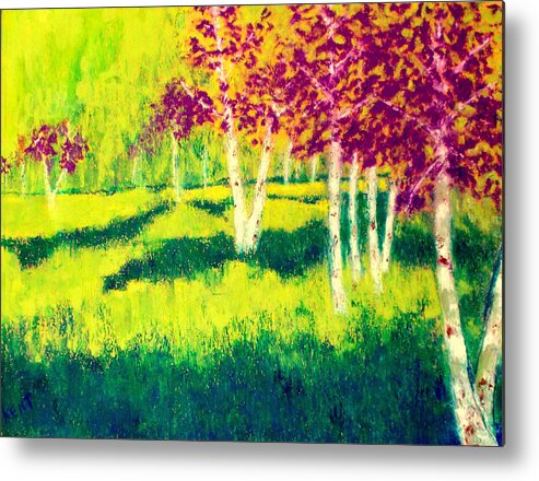 Birch Metal Print featuring the painting Meadow With Birch Trees by Kent Whitaker