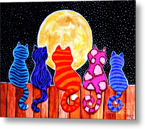 Cats Metal Print featuring the painting Meowing at Midnight by Nick Gustafson