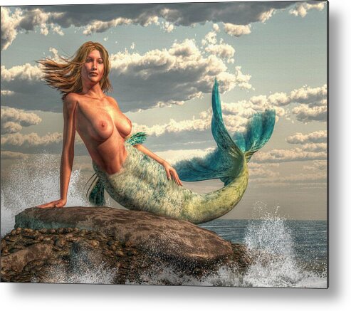 Mermaid Metal Print featuring the painting Mermaid on the Rocks by Kaylee Mason