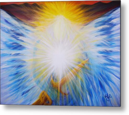 Michael Archangel Greeting Cards Metal Print featuring the painting Michael -The Vision - Michael Archangel Series by Yesi Casanova by Yesi Casanova