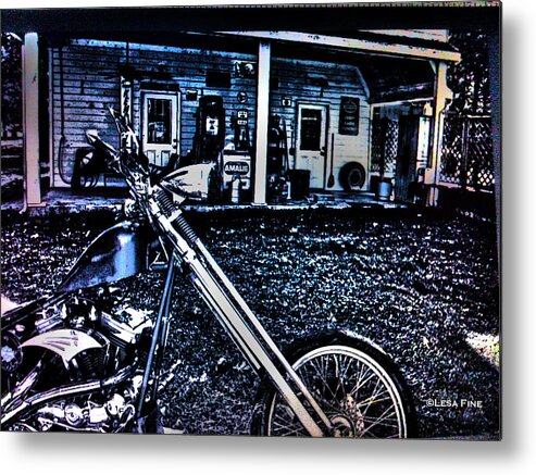 Motorcycle Art Metal Print featuring the mixed media Midnight Blues by Lesa Fine