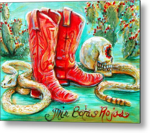 Day Of The Dead Metal Print featuring the painting Mis Botas Rojas by Heather Calderon