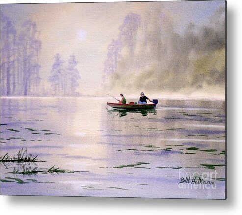 Banks Lake Metal Print featuring the painting Misty Sunrise On The Lake by Bill Holkham