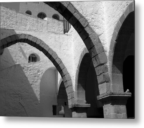 Black And White Metal Print featuring the photograph Monastery Arches by Larry Bohlin