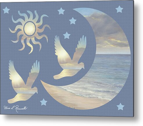 Moon Metal Print featuring the painting Moon And Stars by Diane Romanello