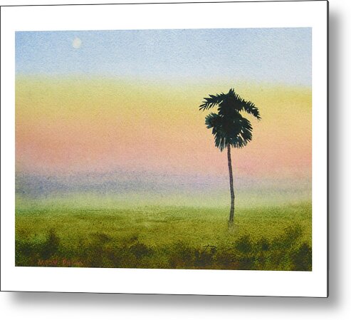 Landscape Metal Print featuring the painting Moon Palm by Peter Senesac
