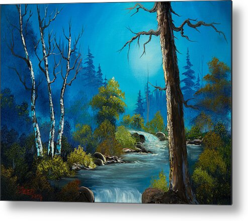 Landscape Metal Print featuring the painting Moonlight Stream by Chris Steele