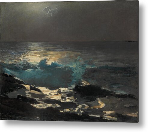 Winslow Homer Metal Print featuring the painting Moonlight. Wood Island Light by Winslow Homer