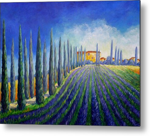 Tuscany Metal Print featuring the painting Lavender field by Cristina Stefan