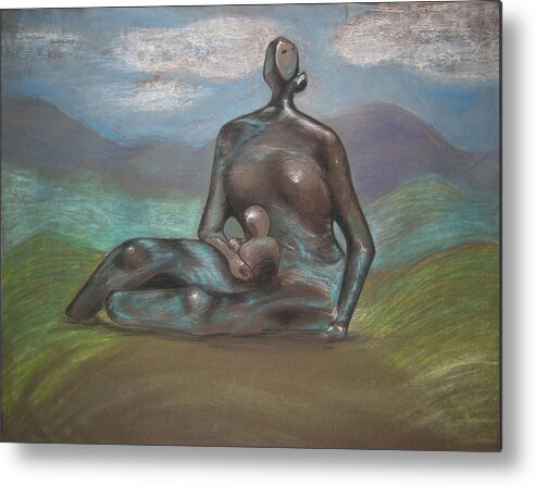 Expressionism Metal Print featuring the drawing Mother and Child by Karen Coggeshall