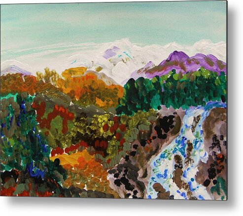 Colorful Landscape Metal Print featuring the painting Mountain Water by Mary Carol Williams