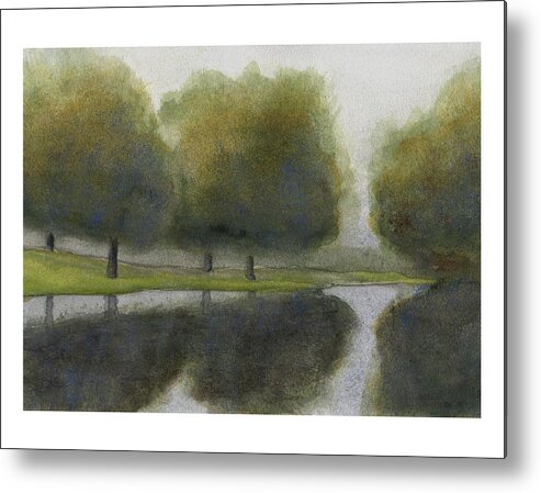 Landscape Metal Print featuring the painting NE 1st ST Fog by Peter Senesac