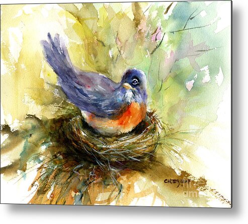 Robin Metal Print featuring the painting Nesting Robin by Christy Lemp