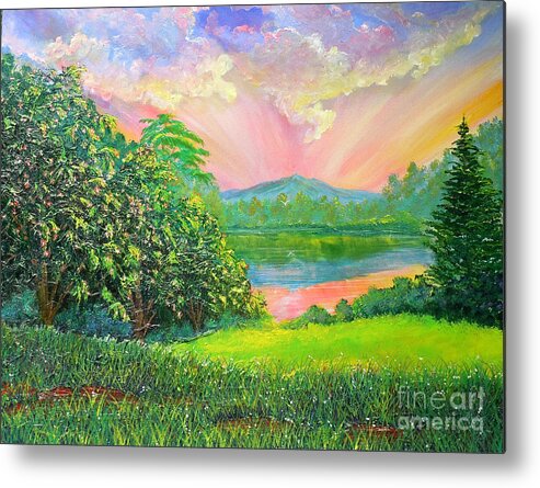 Nixon Metal Print featuring the painting Nixon' Majestic Day At Gregg's Pond by Lee Nixon