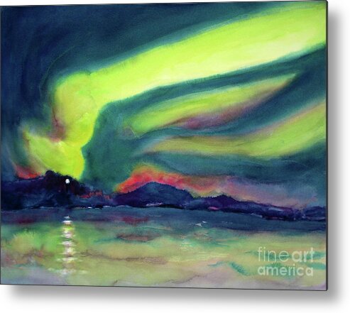 Paintings Metal Print featuring the painting Northern Lights on Superior Shores by Kathy Braud