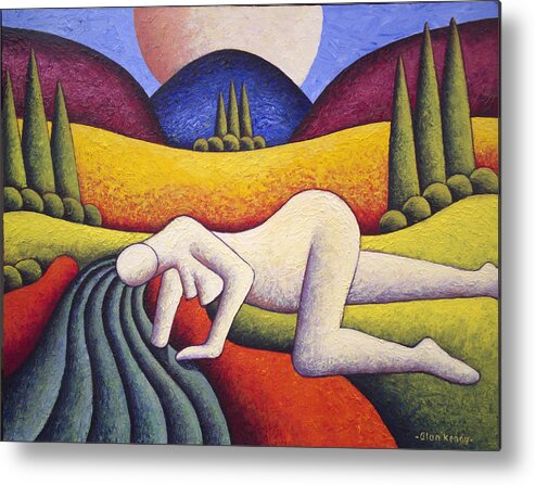 Nude Metal Print featuring the painting Nude In Soft Landscape With River 2 By Alankenny by Alan Kenny