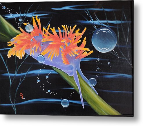 Sea Life Metal Print featuring the painting Nudibranche by Dianna Lewis