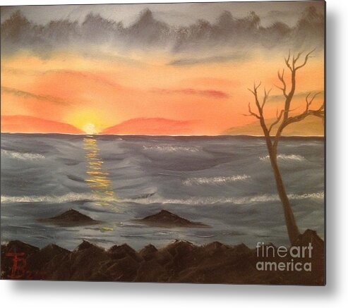 Original Metal Print featuring the painting Ocean at Sunset by Tim Blankenship