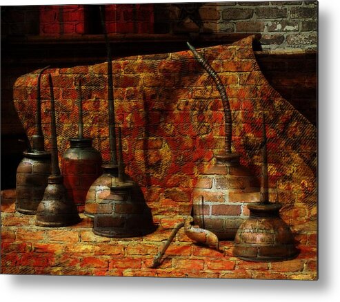Still Life Metal Print featuring the digital art Oil and Brick by Tg Devore