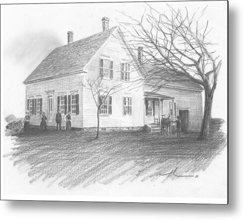 <a Href=http://miketheuer.com Target =_blank>www.miketheuer.com</a> Old House Pencil Portrait Metal Print featuring the drawing Old House Pencil Portrait by Mike Theuer