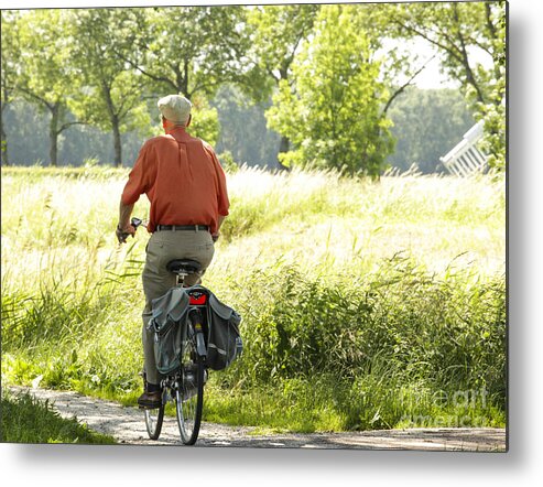Old Metal Print featuring the photograph Old man on a bike by Patricia Hofmeester