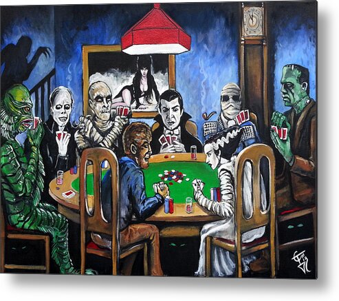 Dracula Metal Print featuring the painting Old School Horror Card Game by Tom Carlton