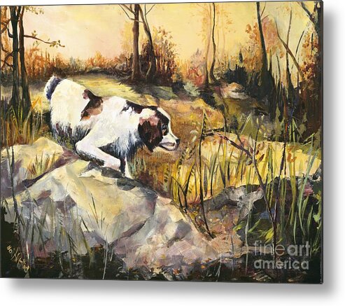 Dog Metal Print featuring the painting On Point - Late Afternoon Hunting by Elisabeta Hermann