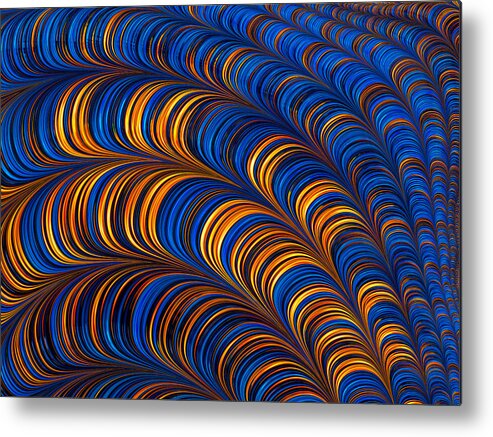 Orange Metal Print featuring the digital art Orange and blue abstract pattern by Matthias Hauser