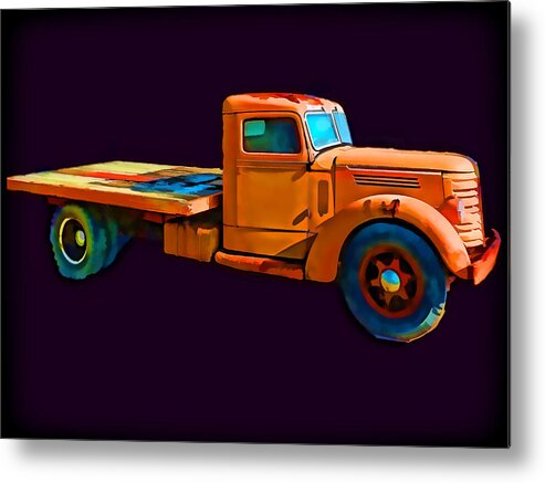 Old Truck Metal Print featuring the photograph Orange Truck Rough Sketch by Cathy Anderson