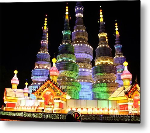 Chinese Lantern Festival Metal Print featuring the photograph Pagoda Lantern Made with Porcelain Tableware by Lingfai Leung