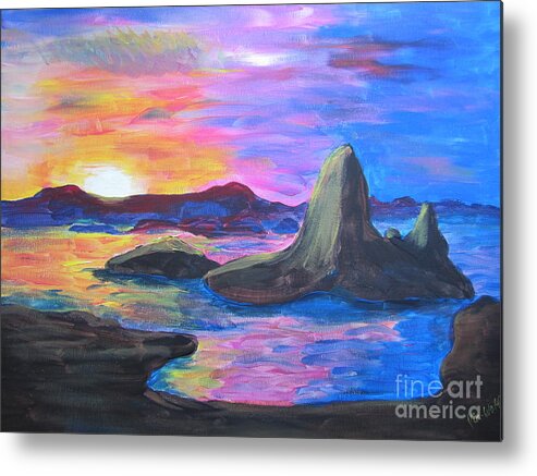 Seascape Metal Print featuring the painting Painting   Grand Finale by Judy Via-Wolff