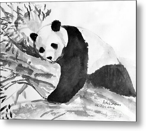 Sumi-e Metal Print featuring the painting Panda by Asha Sudhaker Shenoy